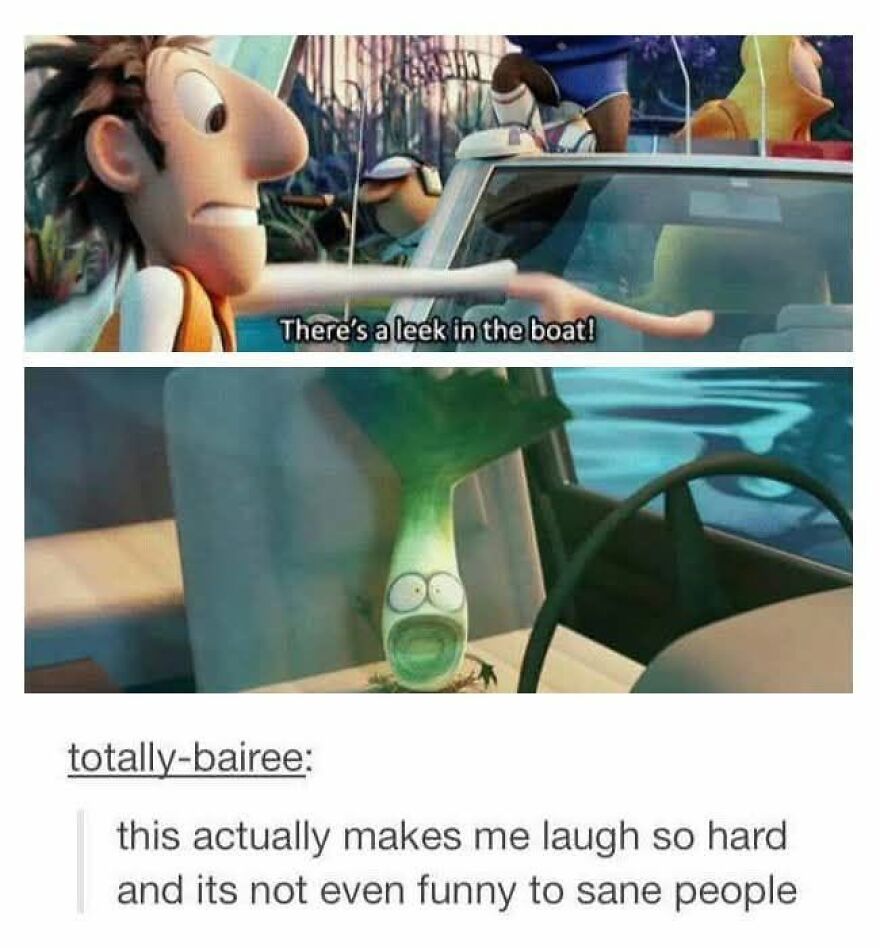 A meme for '90s babies' showing a character shouting 'There's a leek in the boat!' with a leek in a car.