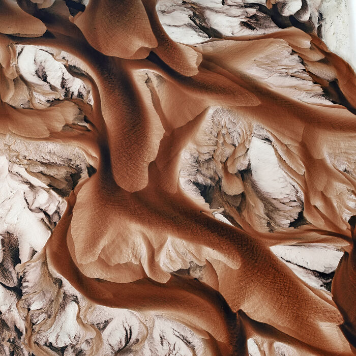 Abstract Aerial Photographer of the Year photo of intricate patterns in a dry, sandy riverbed.