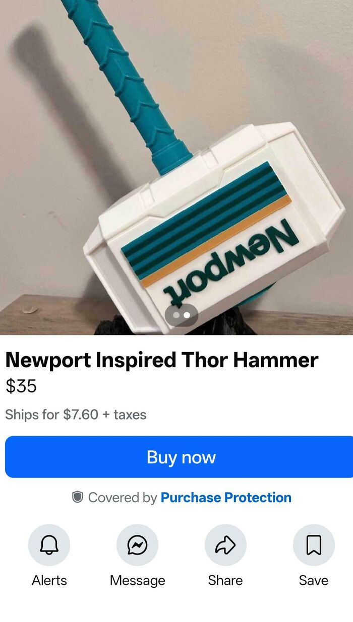 A Newport-inspired Thor hammer, an example of unhinged Marketplace listings.