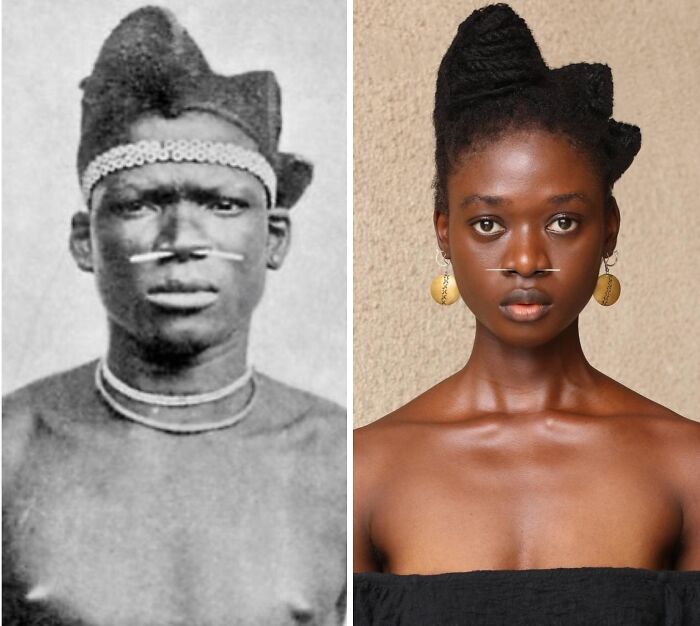 Artist transforms hair into stunning sculptures inspired by Pre-Colonial African hairstyles with a crown-like updo.