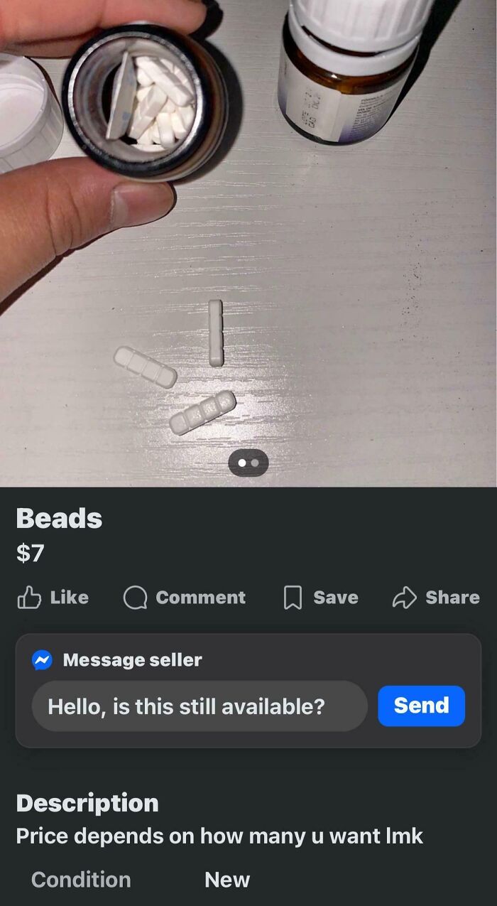 Beads, potentially suspicious items listed on marketplace. These unhinged listings need a disclaimer.