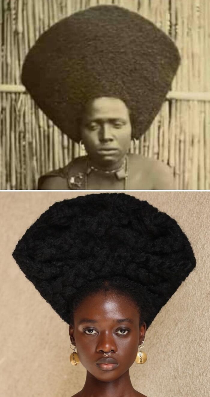 Artist transforms her hair into stunning sculptures inspired by Pre-Colonial African hairstyles, broad square shape.