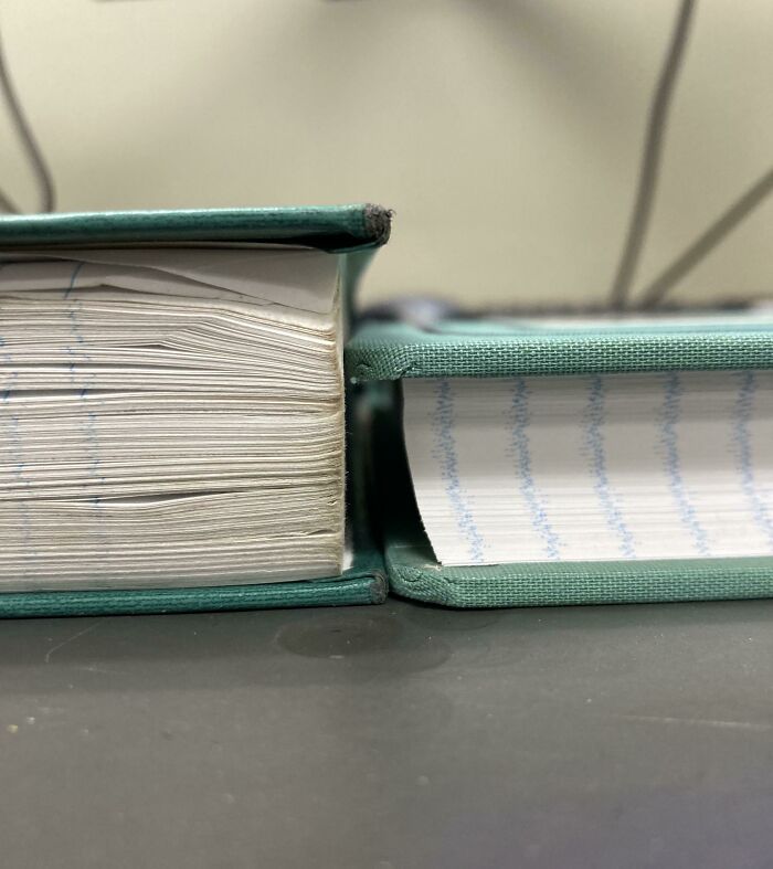A before-and-after photo of two books, one with many pages and one with fewer, demonstrating how much things can change.