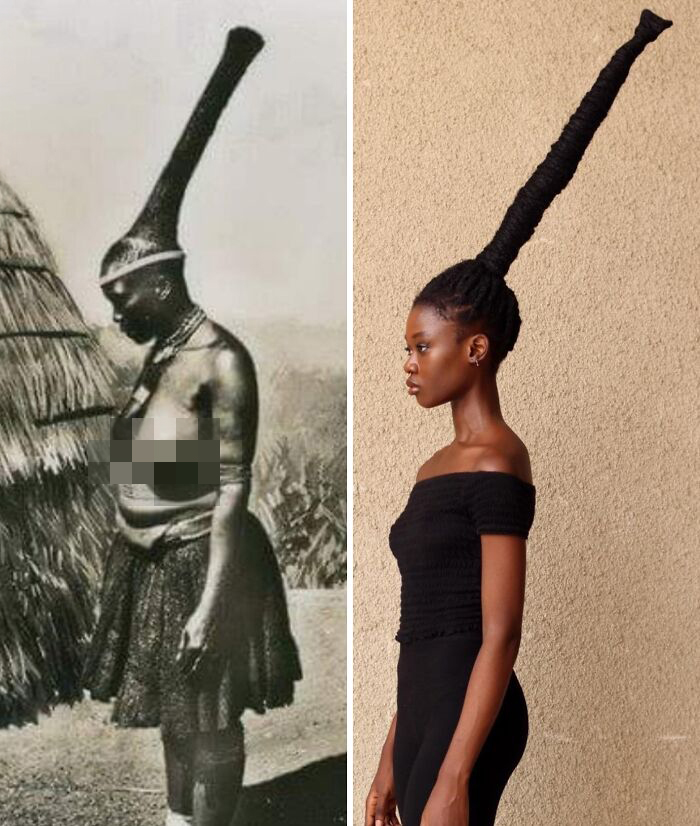 Artist transforms hair into stunning sculptures, showcasing elongated African hairstyles, pre-colonial inspired.