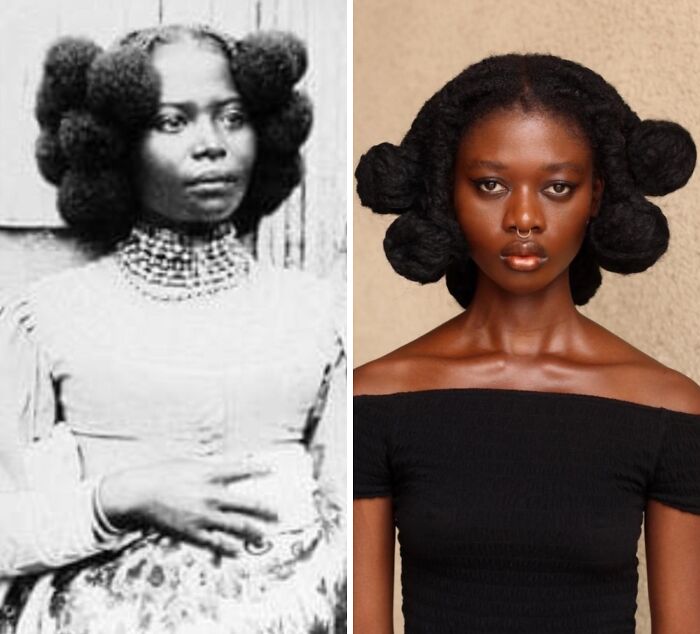 Artist transforms hair into stunning sculptures, showcasing round puffed African hairstyles, pre-colonial inspired.