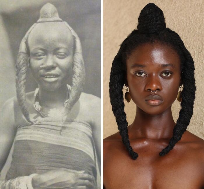 Artist transforms her hair into stunning sculptures, inspired by pre-colonial African hairstyles with horn-like twists.