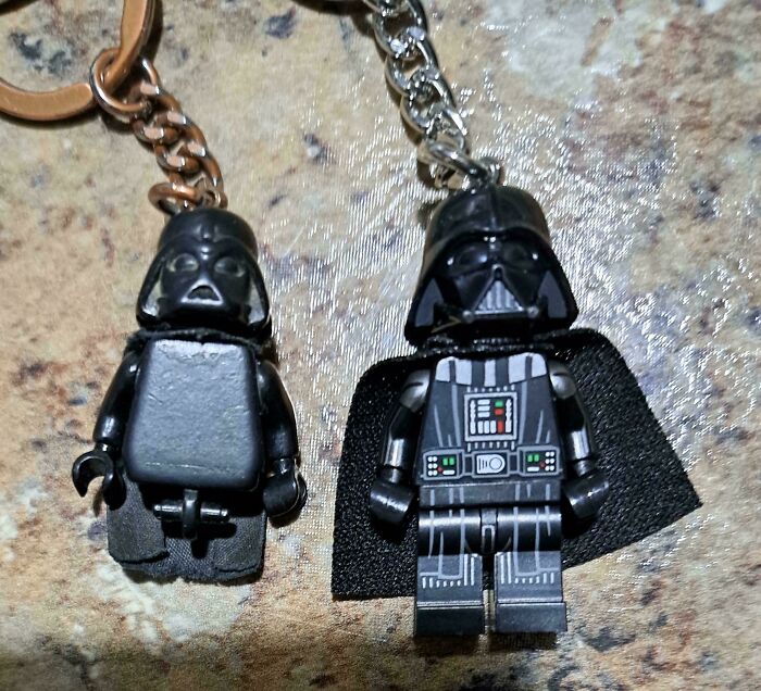 Before-and-after image of two Darth Vader LEGO keychains, highlighting how things can change.