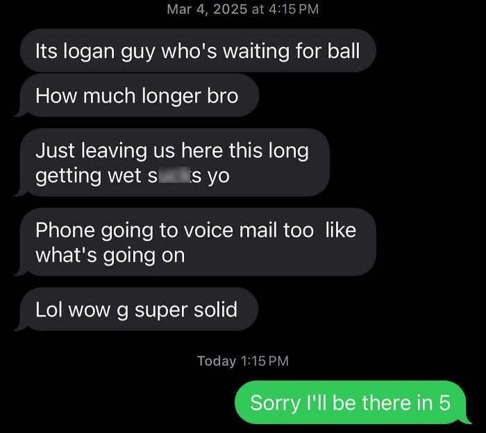 A screenshot showing a series of wrong number texts where someone is waiting for a ball.