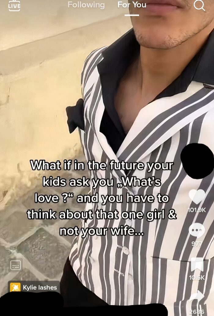 Screenshot of a TikTok video with text about love and loyalty. This illustrates infuriating stories of entitled men.