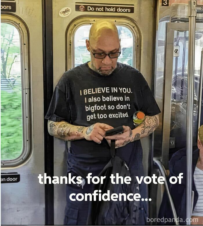A blursed meme featuring a man on a subway in a funny t-shirt, adding to the blursed humor.