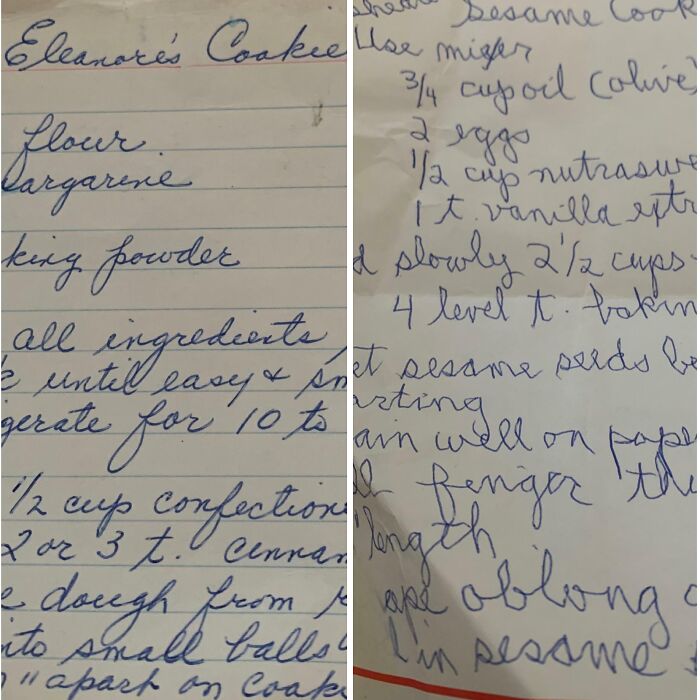Old handwritten recipe, an interesting before-and-after comparison of a recipe over time.