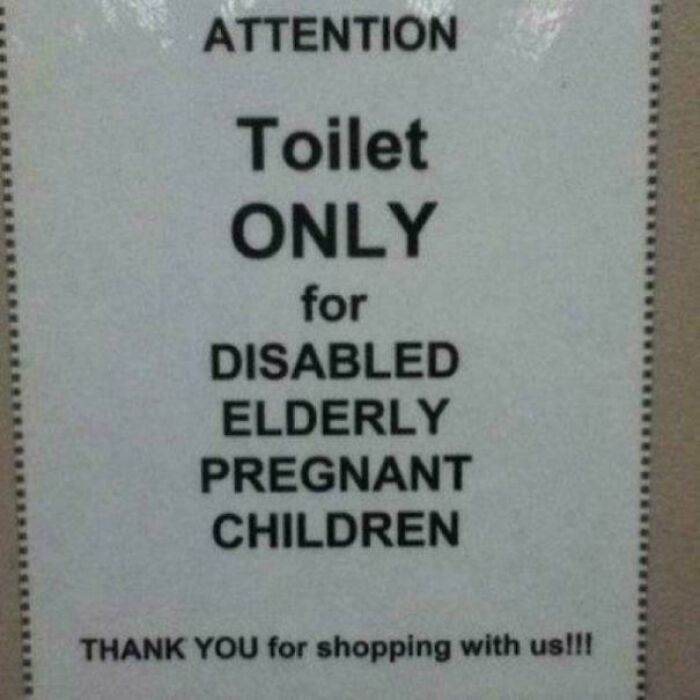A sign with a confusing list of toilet users: disabled, elderly, pregnant children. An obvious design fail.