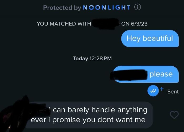Funny Tinder Texts Messages, a conversation with a self-deprecating response.