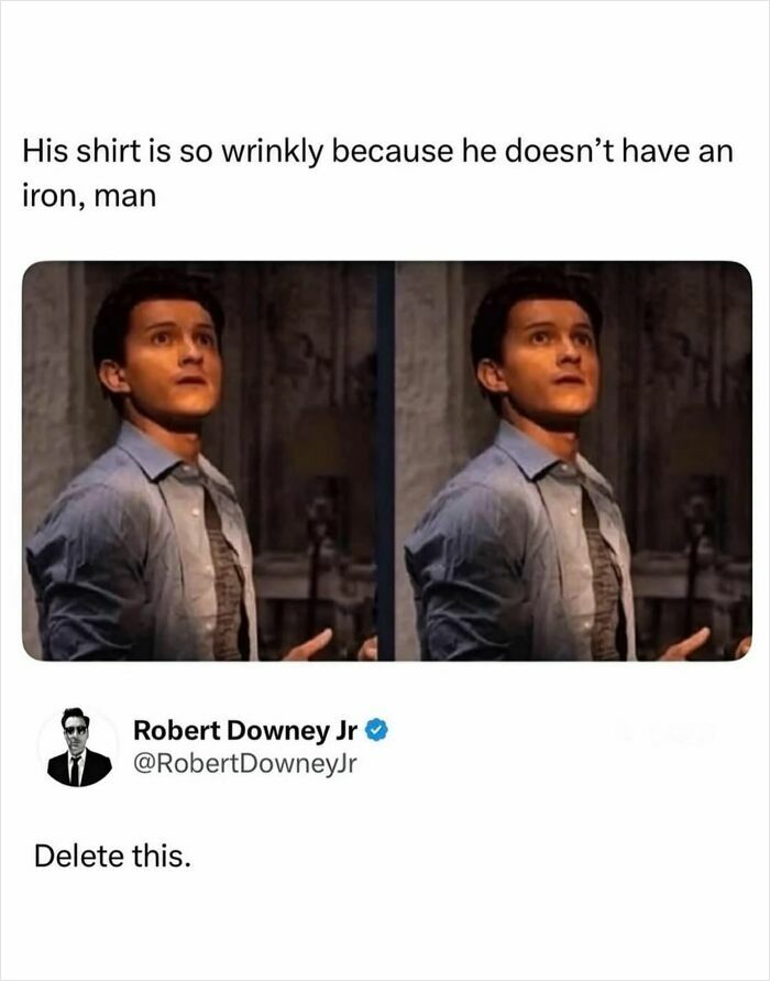 A meme of Tom Holland as Spider-Man, a pop culture post for instant good vibes.