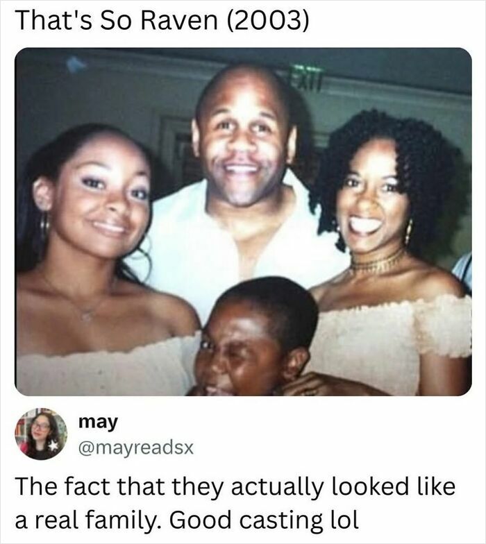 A meme featuring a throwback photo of the cast of That's So Raven for pop culture posts and instant good vibes.