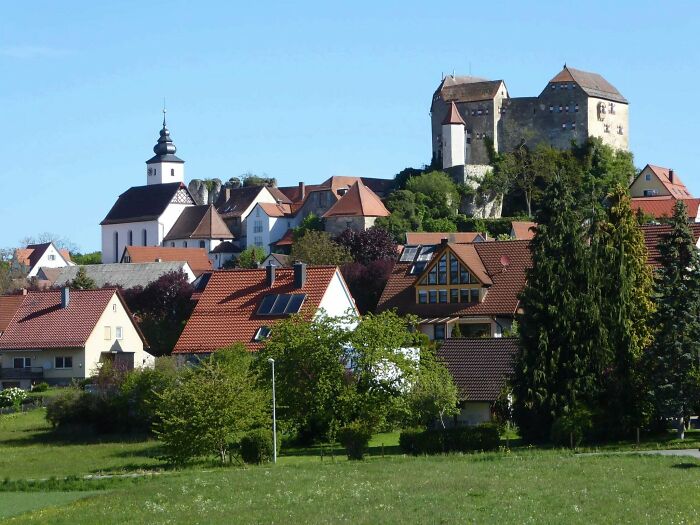 Hiltpoltstein, Germany. Mostly 13th And 14th Century. Only Entrance Is The White Stair Tower In Front Of It That Had A Drawbridge At The Top Leading Into The Main Castle