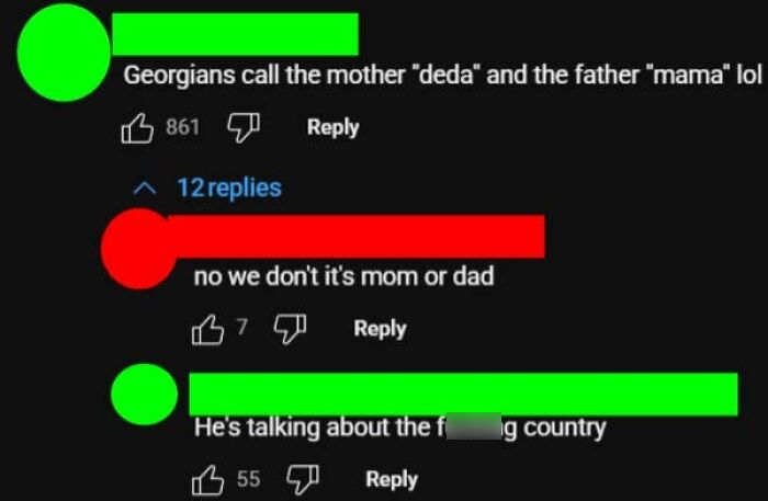 A screenshot showing American confusion about the country Georgia versus the state Georgia in a comment section.