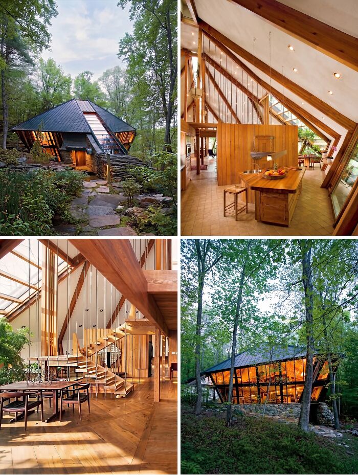 Remarkable Designs of a charming wooden house exterior with large windows and a spacious, light-filled interior.