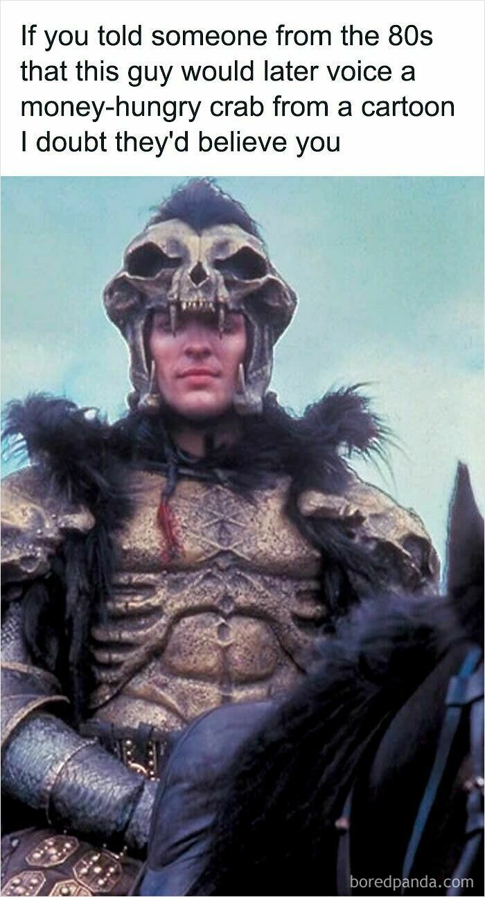 A meme featuring a man in 80s movie costume, proving the 80s and 90s were superior decades.
