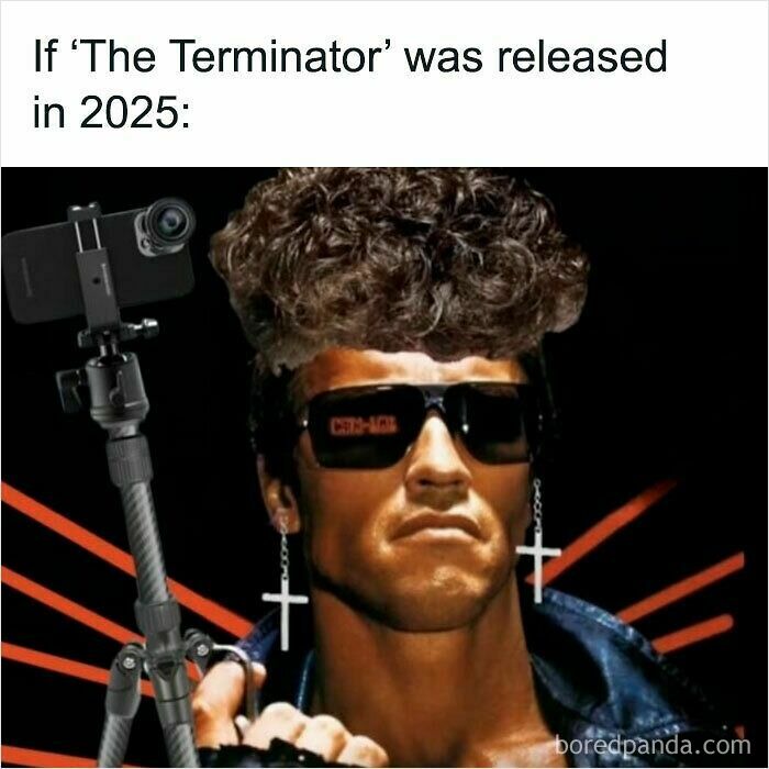 Terminator meme with a modern twist, reflecting on the superior decades of the 80s and 90s.