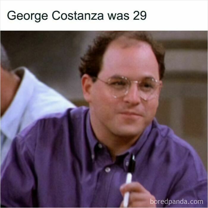 George Costanza looking thoughtful in a meme about superior decades of the 80s and 90s.