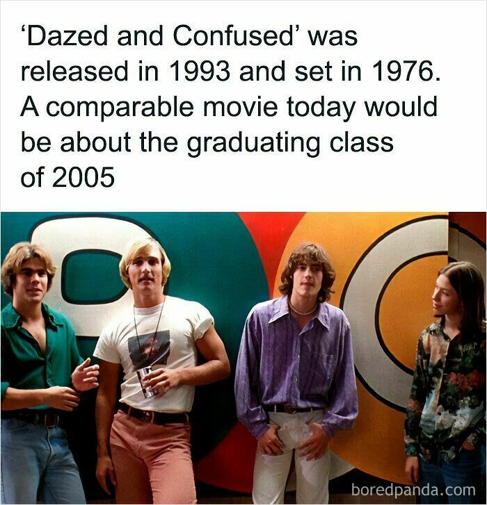A meme about Dazed and Confused movie showing how '80s and '90s culture was a superior decade.