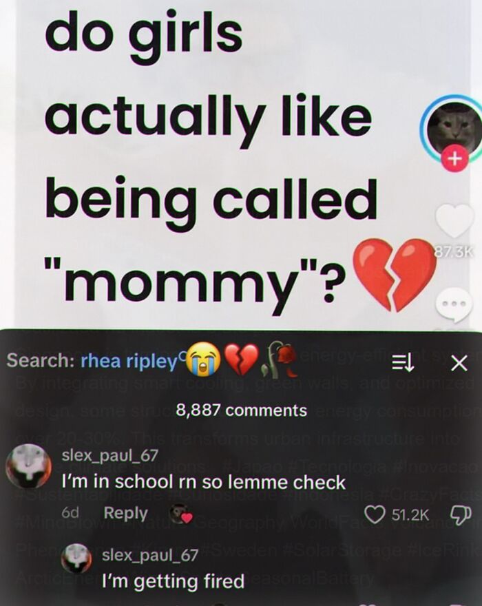A screenshot of a social media post asking 'do girls actually like being called mommy?' with a humorous comment below. This image is a weird meme.