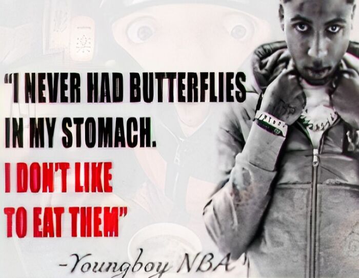 A weird meme featuring Youngboy NBA with a quote about butterflies.