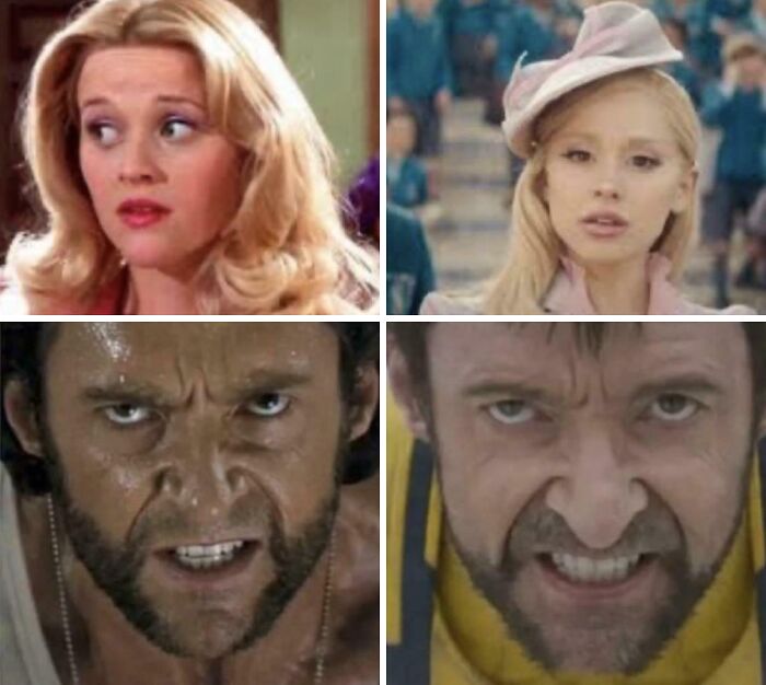 A collage of four different movie details showing character transformations, highlighting nonsensical movie details.