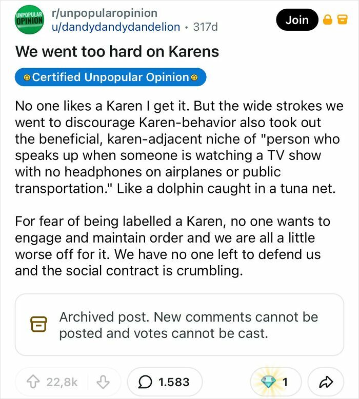 Unpopular opinion about going too hard on Karens, discussing everyday things.