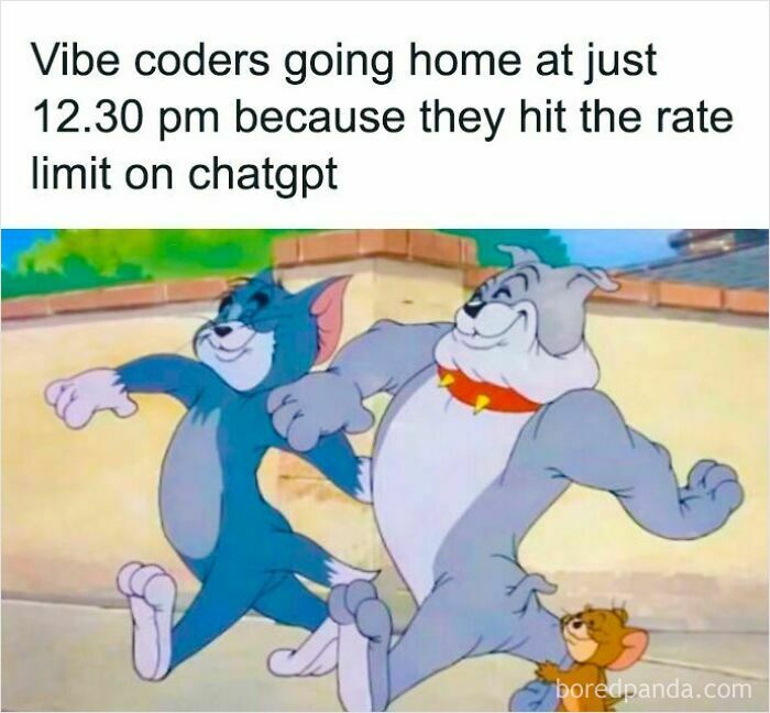 Funny AI meme depicting coders happily leaving work early after hitting ChatGPT's rate limit.