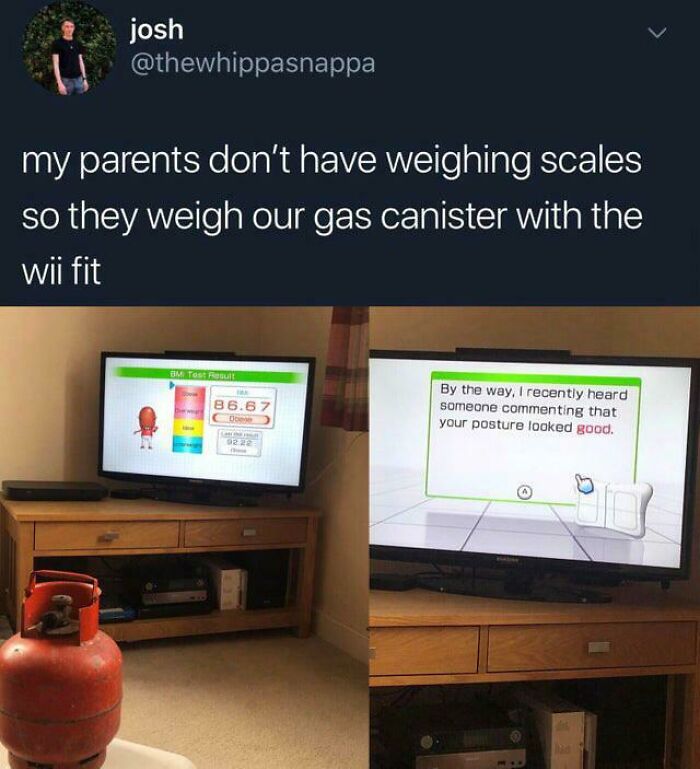 A person found a wild way to fix weighing a gas canister using a Wii Fit system.