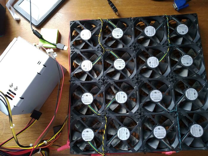 An unhinged way to fix overheating issues with a large grid of computer fans.