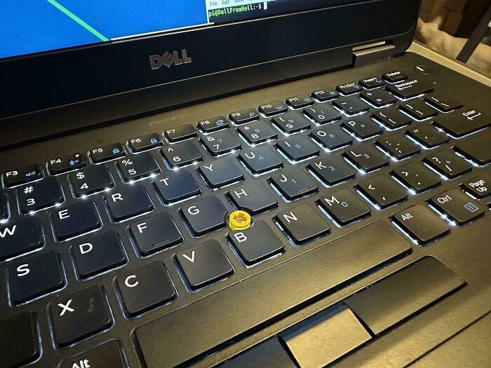 An unhinged way to fix a laptop keyboard with a LEGO piece stuck on the B key.