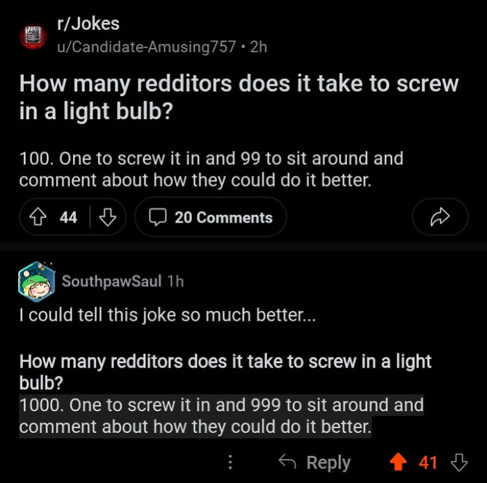 A funny example showing why you should always check the comments section about screwing in a light bulb.