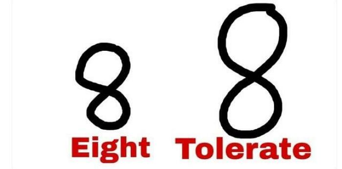 Two hand-drawn number 8s, one smaller labeled 'Eight' and a larger one labeled 'Tolerate' – a dumb pun.