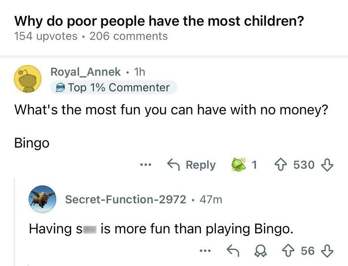 A Reddit post about why poor people have many children, featuring a savage comments section.