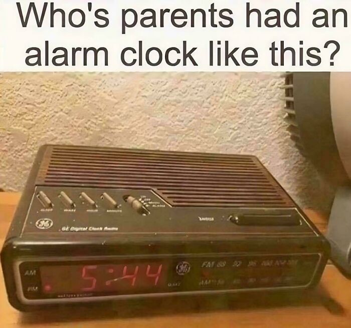 A vintage digital alarm clock displaying 5:44, a good memory of life in the '80s.
