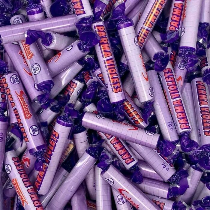 A pile of Parma Violets candies, a good memory of life in the '80s.