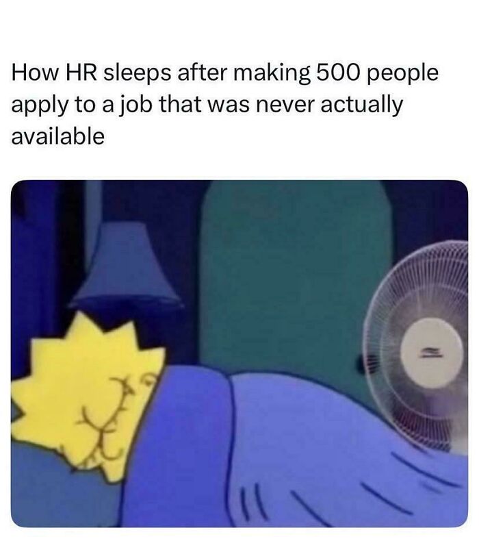 Lisa Simpson sleeping soundly, representing HR after posting a fake job, a common experience of recruiting hell.