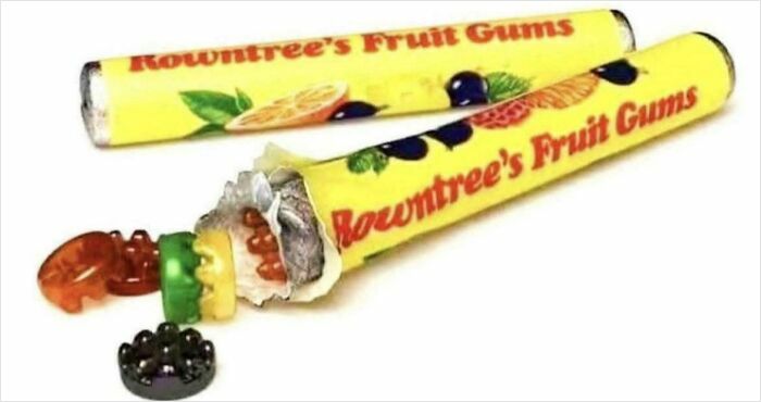 A roll of Rowntrees Fruit Gums, popular candy from the 80s, evoking good memories of life.