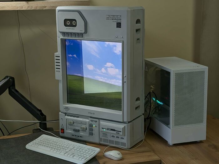 Custom-built computer with a retro display, a remarkable example of 3D printing creations.