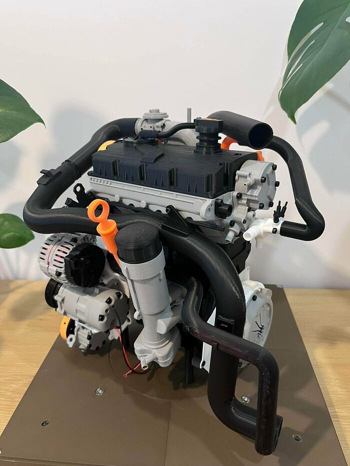 An intricate 3D printing creation of a car engine model, showcasing amazing detail.