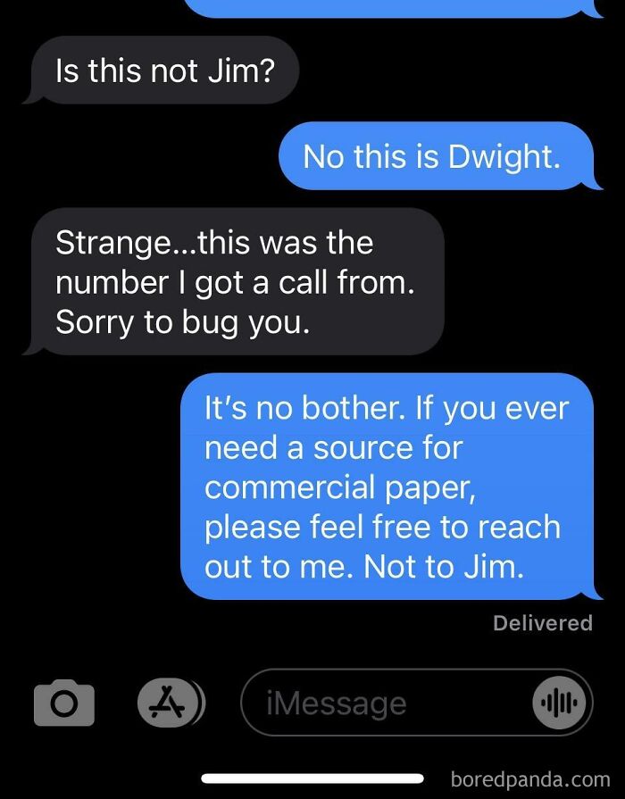 A screenshot of a funny wrong number text exchange where someone tries to sell paper after a mix-up.