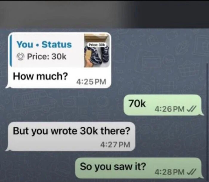 A humorous text conversation about a price discrepancy, a funny health meme.
