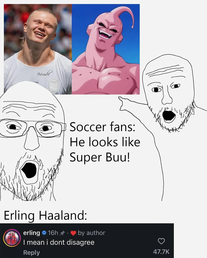 Funny memes: Soccer fans compare Erling Haaland to Super Buu, and Haaland agrees.