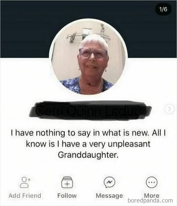 A screenshot showing an old person being clueless online, sharing an odd post about a granddaughter.