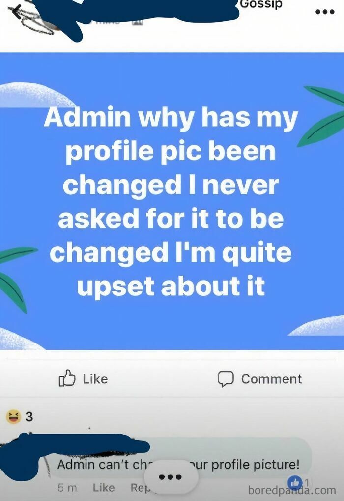 A screenshot of old people being their clueless selves online, showing a user upset about their profile picture being changed.