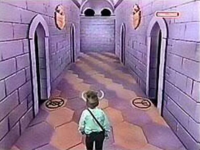 An image from an old video game, featuring a character in a castle hallway, evoking good memories of life in the 80s.