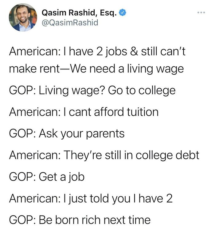 Worst pieces of advice: A Twitter exchange where the GOP gives unhelpful advice regarding living wages and college tuition.